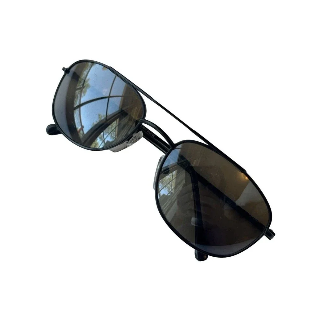 Geoffrey Beene Aviator Sunglasses Black Metal Frame Gray Lenses Unisex